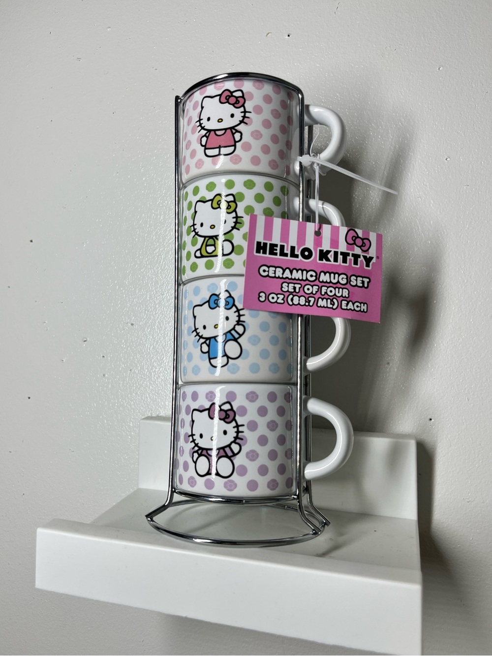 BRAND NEW Hello Kitty Ceramic Stackable Mug Set - Pink, Green, Blue, Purple